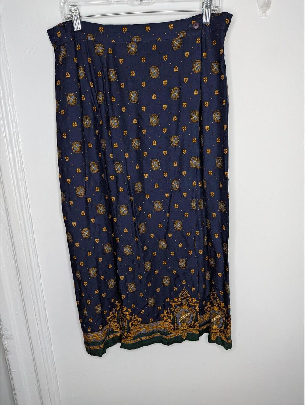 Pendleton Skirt 16P Rayon Wrap Midi Crest Border Print Old Money Preppy Boho